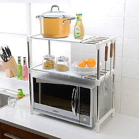 Kệ 2 tầng để lò vi sóng inox có móc treo chắc chắn