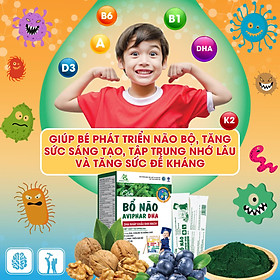 Thực phẩm bảo vệ sức khỏe Cốm bổ não Aviphar DHA bổ sung DHA, một số vitamin cần thiết cho não, hỗ trợ tăng cường sức đề kháng cho trẻ em - hộp 20 gói x 3g