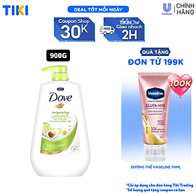 Sữa tắm dưỡng thể Dove Invigorating Da bóng mịn thơm mát với dầu bơ và hoa cúc Calendular 900g