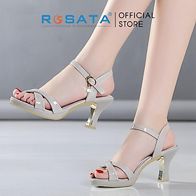 Giày sandal cao gót nữ ROSATA RO386 xỏ ngón mũi tròn quai cài hậu dây mảnh gót nhọn cao 7cm xuất xứ Việt Nam - XÁM