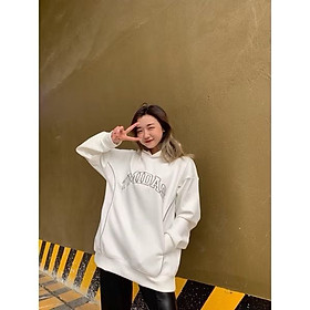 Áo Hoodie da lộn unisex dáng form to rộng màu Trắng