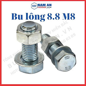 Bulong M8 cấp bền 8.8, bu lông lục giác M8, chiều dài 15, 20, 25, 30, 35, 40, 50, 60, 70mm, bu lông 8.8