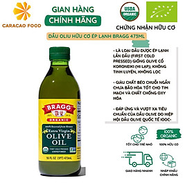 Dầu oliu hữu cơ ép lạnh Bragg 473ml, thực phẩm tốt cho sức khỏe, Dầu oliu nguyên chất
