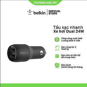 Tẩu sạc xe hơi Belkin 24W (2 cổng USB-A12W) - Hàng Chính Hãng - CCB001btBK