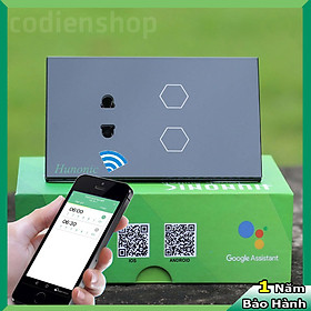 Mua Công tắc cảm ứng  ĐIỀU KHIỂN TỪ XA  bằng điện thoại HUNONIC 2 nút kèm 1 ổ cắm điện màu đen + HẸN GIỜ THÔNG MINH | Công nghệ 4.0