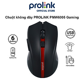 Chuột không dây PROLiNK PMW6005 kiểu dáng Gaming, tiết kiệm pin, độ nhạy cao dành cho PC, Laptop - Hàng chính hãng