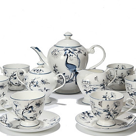Bộ tách trà Sứ xương 15 món Bone Porcelain 15E (Bình 1.3L, tách 200ml) (Nhiều hoa văn)