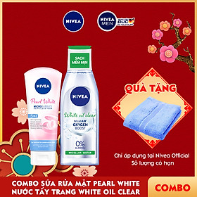 Combo Sữa rửa mặt NIVEA Pearl White giúp trắng da (100g) - 81295 & Nước Tẩy Trang NIVEA White Oil Clear Kiểm Soát Nhờn Micellar Water (200ml) - 86609