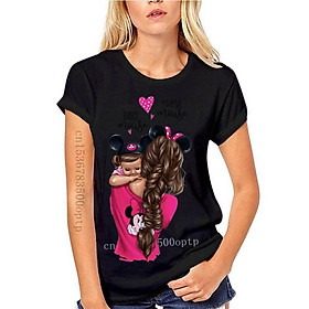 2021 Mới Nữ Thời Trang New Mama Chuột Và Bé Chuột Áo Nữ Tay Ngắn Cổ Tròn Mẹ Và Con Trai Áo Thun In Hình siêu Mama Cao Cấp - XXL