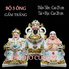 [ BỘ 3 ÔNG GẤM TRẮNG ] THẦN TÀI THỔ ĐỊA PHÚ QUÝ +THẦN TIỀN  [ COMPOSITE + BỘT ĐÁ ]