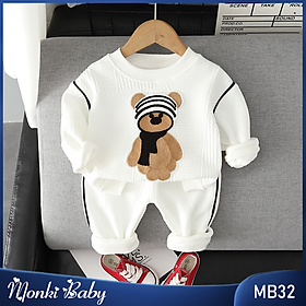 Bộ nỉ dài tay quần dài bé trai, giữ ấm mùa thu đông cho trẻ, chất mềm đẹp dày dặn, hình gấu dễ thương, lên phom chuẩn | MB32