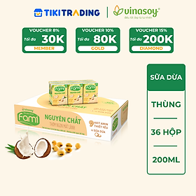 Thùng Sữa Đậu Nành Vinasoy Fami Nguyên Chất Vị Sữa Dừa (200ml x 36 Hộp)