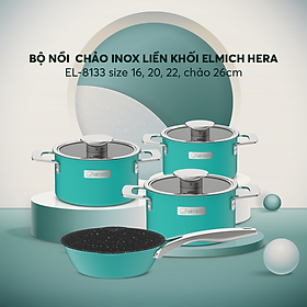 Bộ nồi Inox liền khối Elmich Hera EL-8133 size 16,20,22 chảo 26cm - Hàng chính hãng