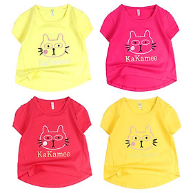 Áo thun casual thêu mèo KAKAMEE cho bé gái có nhiều màu từ 12 đến 25 kg 04494-04499