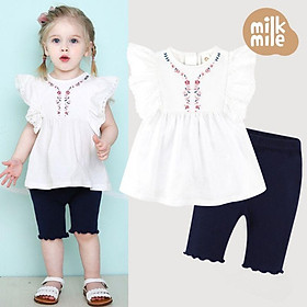 Bộ áo trắng + quần legging lững Milk Mile cho bé gái, VNXK