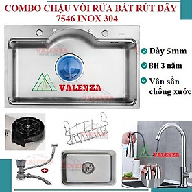 Mua Chậu rửa bát inox304 bán nguyệt 5li chống xước 7546 Valenza  vòi rửa bát rút dây nóng lạnh 01  bộ xả 18cm  khay inox  rổ inox lỗ  bình rửa bát  rửa ly cốc