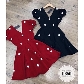 Bigsize 60-90KG vmart Đầm kết hoa D650 hàng Quảng Châu cao cấp chiết eo giấu bụng