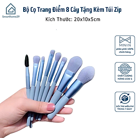 Bộ Cọ Trang Điểm 8 Cây Tặng Kèm Túi Zip Vintage Cao Cấp - HÀNG CHÍNH HÃNG MINIIN