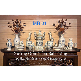    Bộ đồ thờ mã MR 01 - Men Rạn giả cổ Vẽ Rồng - 100% thủ công- -  bầy ban 175cm 