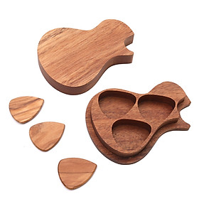 Delicate Wooden Guitar Pick Set Plectrum Storage Holder Case Box with 3pcs Guitar Picks Wood Guitar Accessories