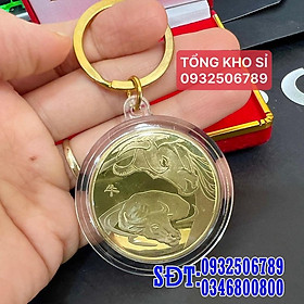 Móc Khóa Đồng Xu 12 Con Giáp Mạ Vàng TUỔI SỬU - CON TRÂU Treo Oto, Xe Máy Phong Thủy - AnNhien