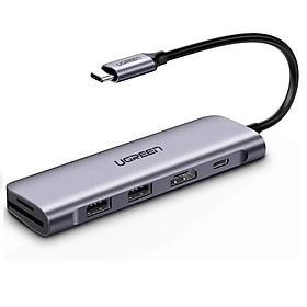 Cáp Chuyển Đổi USB Type-C Sang HDMI 4K, 2*USB 3.0 Ports ,SD/TF Card Reader, 100W PD dài 15cm màu Gray Ugreen TC70411CM195 Hàng chính hãng.