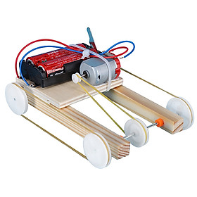 Đồ chơi trẻ em S28 thông minh sáng tạo STEM (STEAM) mô hình lắp ráp xe vành đai điện bốn bánh bằng gỗ