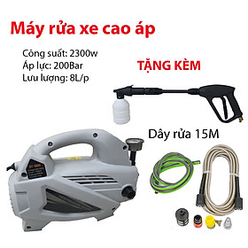 Máy rửa xe áp lực cao, máy rửa xe gia đình, máy rửa xe mini công suất lớn 2300w, áp lực 200Bar đầy đủ phụ kiện + tặng kèm bình bọt tuyết