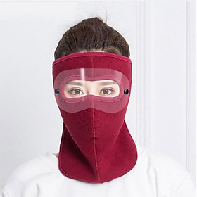 Khẩu trang ninja vải nỉ kính bảo vệ mắt dán gáy che kín tai chạy xe phượt nam nữ - khau trang ni - Đỏ đô che cổ kính