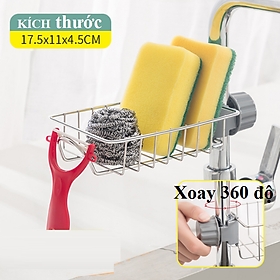 Dụng cụ để đồ rửa chén bát inox gắn tại vòi điều chỉnh 360 độ đa năng giỏ treo bồn rửa bát