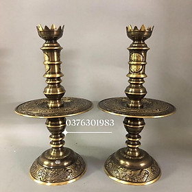 Mua Đôi chân nến chân đèn thờ bằng đồng họa tiết tứ linh hàng cao cấp số 1