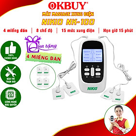 Máy Massage Xung Điện Nikio NK-100 - Trị Liệu Đau Nhức Cơ Bắp, Cải Thiện Căng Thẳng, Mệt Mỏi, 4 Miếng Dán Matxa Thư Giãn Toàn Thân, 8 Chế Độ, 15 Cường Độ Tùy Chỉnh - Dòng Pin Sạc Tiện Dụng