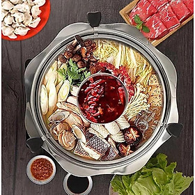 Nồi Lẩu Xoay 2 Tầng/ 2 Ngăn Đa Năng Hàn Quốc - Dùng Được Bếp Từ & Bếp Ga - KT 32cm Cho 6-8 Người Ăn