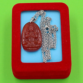 Vòng cổ Phật Đại Nhật Như Lai - thạch anh đỏ 3.6cm DITTOB5 - dây inox bạc - kèm hộp nhung - tuổi Mùi, Thân