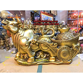 Mua Tượng Linh Vật Trâu Kéo Quan Tiền Tài Lộc Bằng Đồng Màu Vàng - Tượng Trâu Phong Thủy