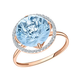 Nhẫn Vàng 14K Đính Topaz và 38 Viên Kim Cương Tấm