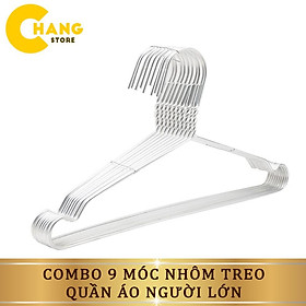 Combo 9 móc nhôm treo quần áo người lớn - chất liệu nhôm tốt bền đẹp, thiết kế tiện dụng