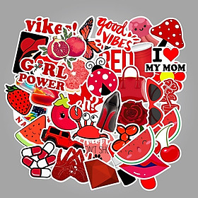 Set 60 Sticker chủ đề màu đỏ, red ảnh ép lụa