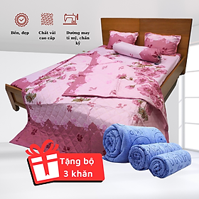 Bộ Drap Giường Có Chăn Hoa Xanh (bọc nệm dày tối đa 15 phân)