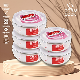 Mua Bộ 5 hộp thủy tinh hộp đựng cơm trữ thức ăn thực phẩm trong tủ lạnh chịu nhiệt COBA COOK 400ml- CCR45