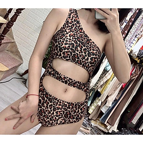 Freeship Bikini liền thân da beo da báo sexy cut out mặc đi biển đi bơi đẹp