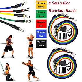 2 Set 11Pcs Resistance Bands Kit with Handles Workout Bands Yoga Fitness