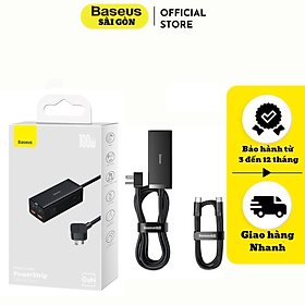 Bộ Sạc Nhanh Baseus 100W GaN3 Pro Desktop Powerstrip 6 in 1 AC 100V-220V (2AC+2U+2C) (Type-C To Type-C 100W(20V/5A)) PSZM- Hàng chính hãng