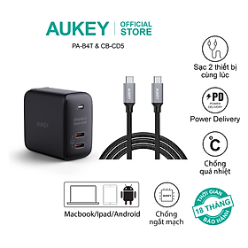 Mua Combo bộ sạc Aukey cho Macbook  ipad  thiết bị Android củ sạc PA-B4T 45w và cáp sạc CB-CD5 hàng chính hãng