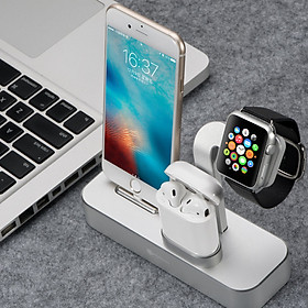 Giá đỡ kiêm đế sạc để bàn cho Apple Watch & iPhone & AirPods hiệu Coteetci Multifunction (hợp kim nhôm, Sạc cùng lúc 3 thiết bị, chuẩn MFi Apple) - Hàng nhập khẩu