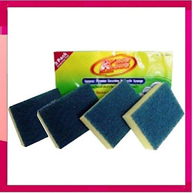 Mua (Gói 4 miếng) Miếng rửa chén rửa bát 2 mặt màu xanh vàng gắn mút  Miếng cọ rửa xoong nồi tiện dụng - Thái Lan
