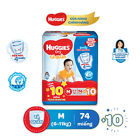 Tã quần Huggies Dry Gói Cực Đại M74 (74 Miếng) + Tặng 10 miếng