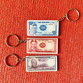 Combo 3 móc khóa bằng mica hình tiền cổ 100 200 50 đồng 1966 bộ tướng