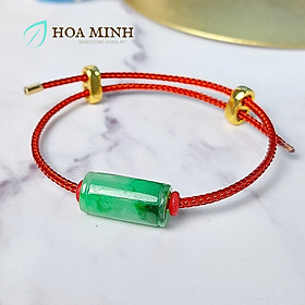 Vòng tay dây cáp đỏ phối lu thống Cẩm Thạch xanh lý táo size 9x18 li phong thủy may mắn