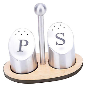 Stainless Steel Salt and Pepper Shaker Spice Container Set with Stand Tray